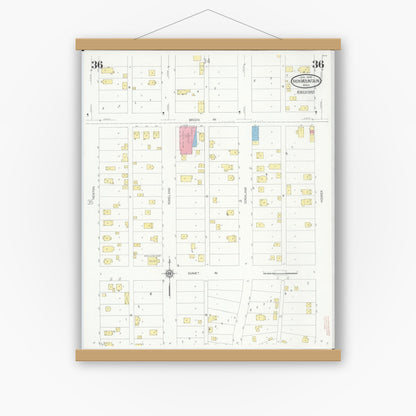 Old map wall art mockup — magnetic wood frame on white wall — Sanborn Fire Insurance Map from Iron Mountain, Dickinson County, Michigan (1930), Sheet #0036