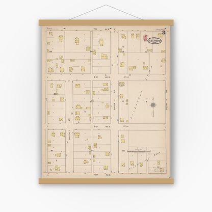 Old map wall art mockup — magnetic wood frame on white wall — Sanborn Fire Insurance Map from Alexandria, Douglas County, Minnesota (1922), Sheet #0008