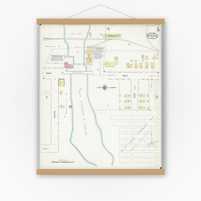 Old map wall art mockup — magnetic wood frame on white wall — Sanborn Fire Insurance Map from Rice Lake, Barron County, Wisconsin (1909), Sheet #0005