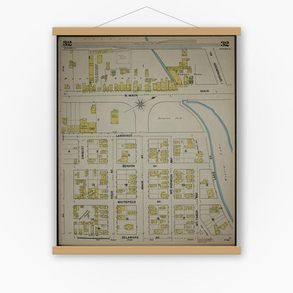 Old map wall art mockup — magnetic wood frame on white wall — Sanborn Fire Insurance Map from New Jersey Coast, New Jersey Coast, New Jersey (1890), Sheet #0032