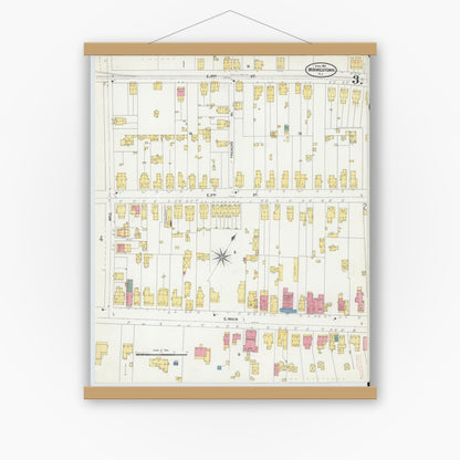 Old map wall art mockup — magnetic wood frame on white wall — Sanborn Fire Insurance Map from Moorestown, Burlington County, New Jersey (1905), Sheet #0003