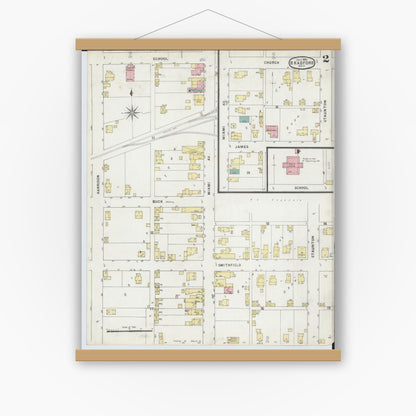 Old map wall art mockup — magnetic wood frame on white wall — Sanborn Fire Insurance Map from Bradford, Darke and Miami Counties, Ohio (1895), Sheet #0002