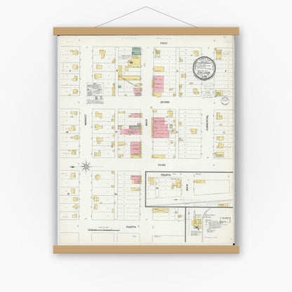 Old map wall art mockup — magnetic wood frame on white wall — Sanborn Fire Insurance Map from Sheldon, Vernon County, Missouri (1900), Sheet #0001