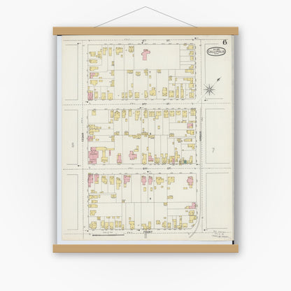 Old map wall art mockup — magnetic wood frame on white wall — Sanborn Fire Insurance Map from Gallipolis, Gallia County, Ohio (1895), Sheet #0006