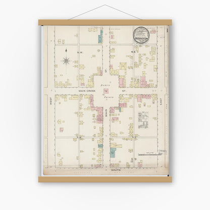 Old map wall art mockup — magnetic wood frame on white wall — Sanborn Fire Insurance Map from Fredericktown, Madison County, Missouri (1886), Sheet #0001