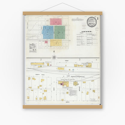Old map wall art mockup — magnetic wood frame on white wall — Sanborn Fire Insurance Map from Janesville, Waseca County, Minnesota (1900), Sheet #0001