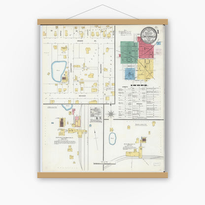 Old map wall art mockup — magnetic wood frame on white wall — Sanborn Fire Insurance Map from Carterville, Williamson County, Illinois (1906) - Complete Map Set