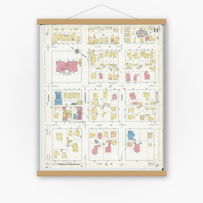 Old map wall art mockup — magnetic wood frame on white wall — Sanborn Fire Insurance Map from Ironton, Lawrence County, Ohio (1916), Sheet #0011