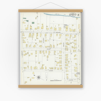 Old map wall art mockup — magnetic wood frame on white wall — Sanborn Fire Insurance Map from Newburyport, Essex County, Massachusetts (1906), Sheet #0003