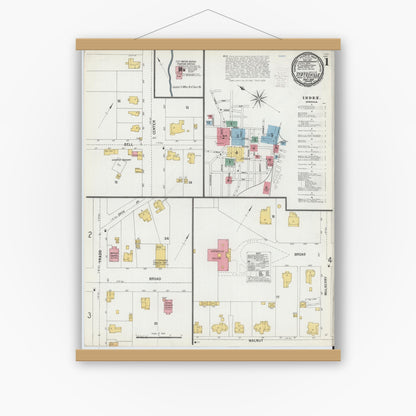 Old map wall art mockup — magnetic wood frame on white wall — Sanborn Fire Insurance Map from Statesville, Iredell County, North Carolina (1900), Sheet #0001