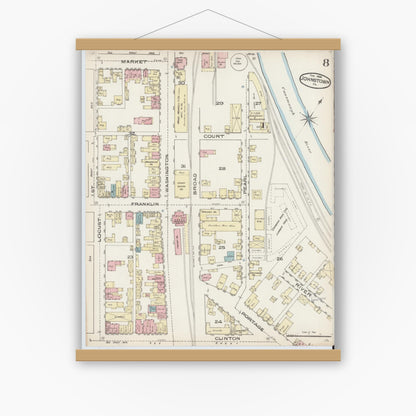 Old map wall art mockup — magnetic wood frame on white wall — Sanborn Fire Insurance Map from Johnstown, Cambria County, Pennsylvania (1886), Sheet #0008