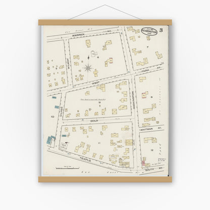 Old map wall art mockup — magnetic wood frame on white wall — Sanborn Fire Insurance Map from South Abington, Plymouth County, Massachusetts (1885), Sheet #0003