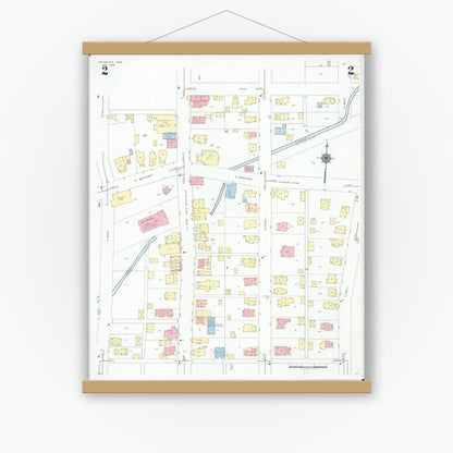 Old map wall art mockup — magnetic wood frame on white wall — Sanborn Fire Insurance Map from Covington, Miami County, Ohio (1946), Sheet #0002