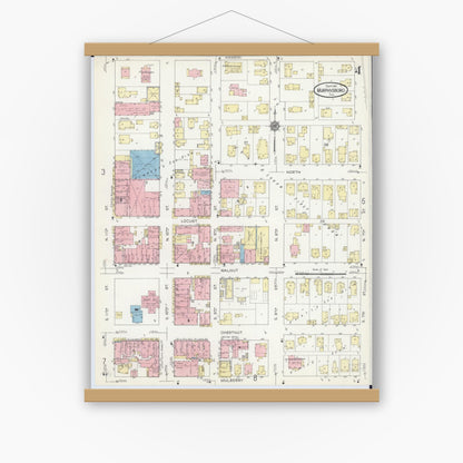 Old map wall art mockup — magnetic wood frame on white wall — Sanborn Fire Insurance Map from Murphysboro, Jackson County, Illinois (1914), Sheet #0004