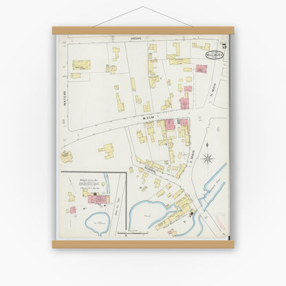 Old map wall art mockup — magnetic wood frame on white wall — Sanborn Fire Insurance Map from Millbury, Worcester County, Massachusetts (1894), Sheet #0005