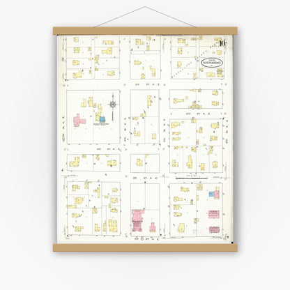 Old map wall art mockup — magnetic wood frame on white wall — Sanborn Fire Insurance Map from Independence, Buchanan County, Iowa (1913), Sheet #0010