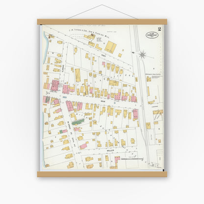 Old map wall art mockup — magnetic wood frame on white wall — Sanborn Fire Insurance Map from Cedarville, Greene County, Ohio (1901), Sheet #0002