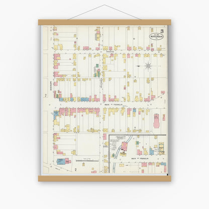 Old map wall art mockup — magnetic wood frame on white wall — Sanborn Fire Insurance Map from Mercersburg, Franklin County, Pennsylvania (1902), Sheet #0003