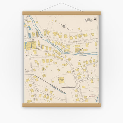 Old map wall art mockup — magnetic wood frame on white wall — Sanborn Fire Insurance Map from Angels Camp, Calaveras County, California (1922), Sheet #0005