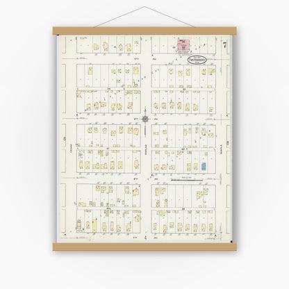 Old map wall art mockup — magnetic wood frame on white wall — Sanborn Fire Insurance Map from Two Harbors, Lake County, Minnesota (1914), Sheet #0007