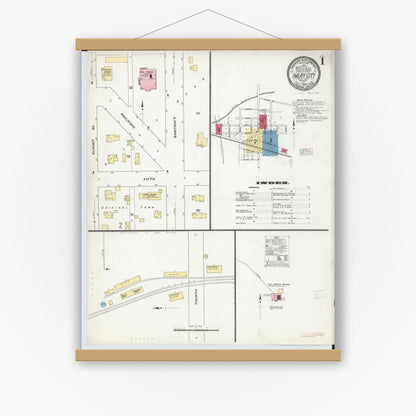 Old map wall art mockup — magnetic wood frame on white wall — Sanborn Fire Insurance Map from Imlay City, Lapeer County, Michigan (1909) - Complete Map Set