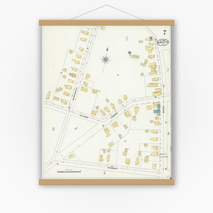 Old map wall art mockup — magnetic wood frame on white wall — Sanborn Fire Insurance Map from Hamilton, Madison County, New York (1906), Sheet #0007