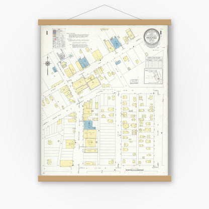 Old map wall art mockup — magnetic wood frame on white wall — Sanborn Fire Insurance Map from Pahokee, Palm Beach County, Florida (1942), Sheet #0001