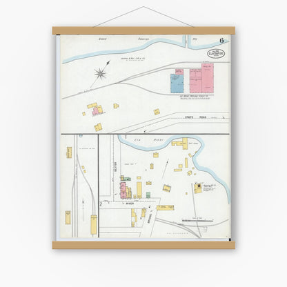Old map wall art mockup — magnetic wood frame on white wall — Sanborn Fire Insurance Map from Elk Rapids, Antrim County, Michigan (1900), Sheet #0006