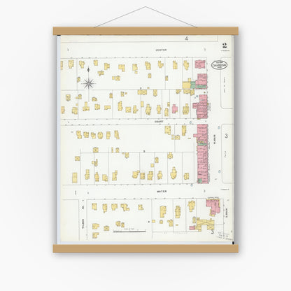 Old map wall art mockup — magnetic wood frame on white wall — Sanborn Fire Insurance Map from Chardon, Geauga County, Ohio (1904), Sheet #0002