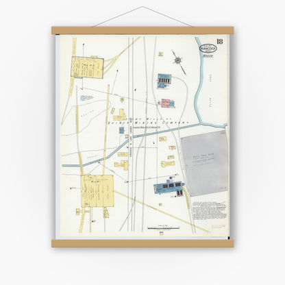 Old map wall art mockup — magnetic wood frame on white wall — Sanborn Fire Insurance Map from Hancock, Houghton County, Michigan (1917), Sheet #0018