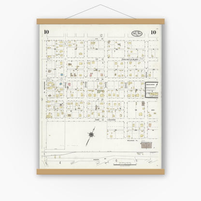 Old map wall art mockup — magnetic wood frame on white wall — Sanborn Fire Insurance Map from Del Rio, Val Verde County, Texas (1924), Sheet #0010