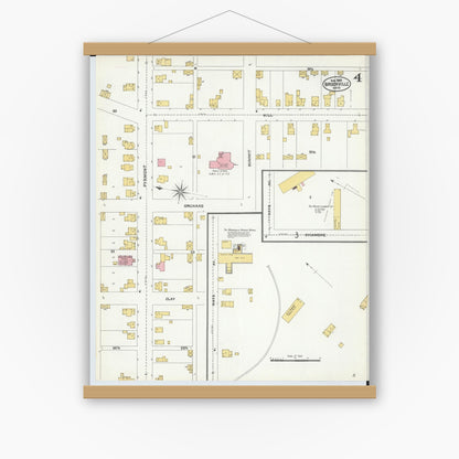 Old map wall art mockup — magnetic wood frame on white wall — Sanborn Fire Insurance Map from Brookville, Montgomery County, Ohio (1905), Sheet #0004