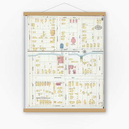 Old map wall art mockup — magnetic wood frame on white wall — Sanborn Fire Insurance Map from Lansing, Ingham County, Michigan (1906), Sheet #0002