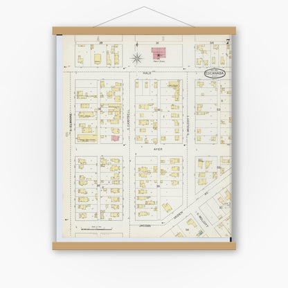 Old map wall art mockup — magnetic wood frame on white wall — Sanborn Fire Insurance Map from Escanaba, Delta County, Michigan (1893), Sheet #0007