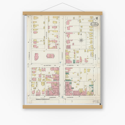 Old map wall art mockup — magnetic wood frame on white wall — Sanborn Fire Insurance Map from Delaware, Delaware County, Ohio (1895), Sheet #0002