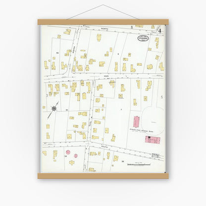 Old map wall art mockup — magnetic wood frame on white wall — Sanborn Fire Insurance Map from Hyannis, Barnstable County, Massachusetts (1919), Sheet #0004