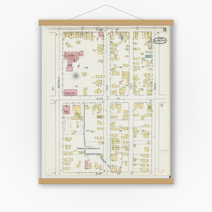 Old map wall art mockup — magnetic wood frame on white wall — Sanborn Fire Insurance Map from Dunkirk, Chautauqua County, New York (1893), Sheet #0008