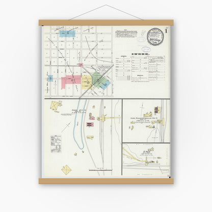 Old map wall art mockup — magnetic wood frame on white wall — Sanborn Fire Insurance Map from Braidwood, Will County, Illinois (1898), Sheet #0001