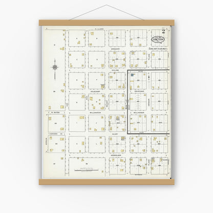 Old map wall art mockup — magnetic wood frame on white wall — Sanborn Fire Insurance Map from Junction, Kimble County, Texas (1921), Sheet #0002