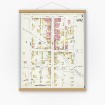 Old map wall art mockup — magnetic wood frame on white wall — Sanborn Fire Insurance Map from Barnesville, Belmont County, Ohio (1899), Sheet #0004