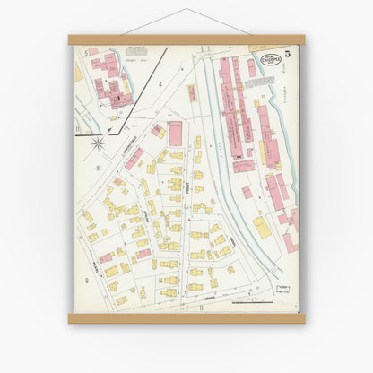 Old map wall art mockup — magnetic wood frame on white wall — Sanborn Fire Insurance Map from Chicopee, Hampden County, Massachusetts (1902), Sheet #0005