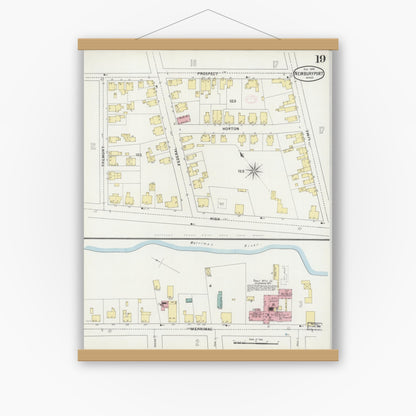 Old map wall art mockup — magnetic wood frame on white wall — Sanborn Fire Insurance Map from Newburyport, Essex County, Massachusetts (1894), Sheet #0019
