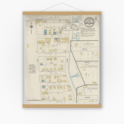 Old map wall art mockup — magnetic wood frame on white wall — Sanborn Fire Insurance Map from Pass-a-Grille, Pinellas County, Florida (1917), Sheet #0001