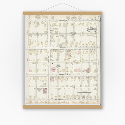 Old map wall art mockup — magnetic wood frame on white wall — Sanborn Fire Insurance Map from Johnstown, Cambria County, Pennsylvania (1886), Sheet #0005
