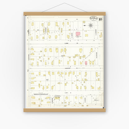 Old map wall art mockup — magnetic wood frame on white wall — Sanborn Fire Insurance Map from Washington, Washington County, Iowa (1902), Sheet #0010