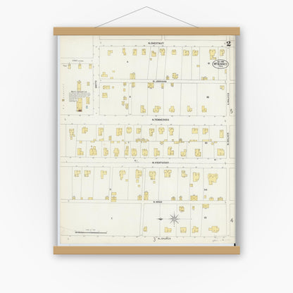 Old map wall art mockup — magnetic wood frame on white wall — Sanborn Fire Insurance Map from McKinney, Collin County, Texas (1902), Sheet #0002