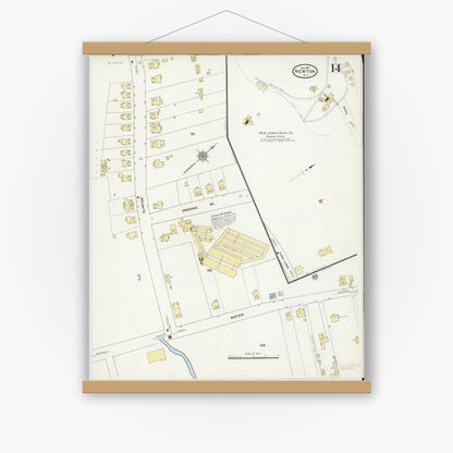Old map wall art mockup — magnetic wood frame on white wall — Sanborn Fire Insurance Map from Newton, Sussex County, New Jersey (1911), Sheet #0014
