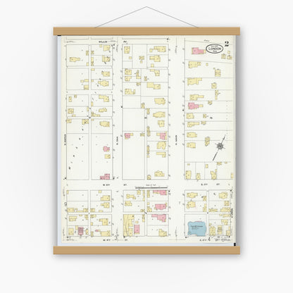 Old map wall art mockup — magnetic wood frame on white wall — Sanborn Fire Insurance Map from London, Madison County, Ohio (1910), Sheet #0002