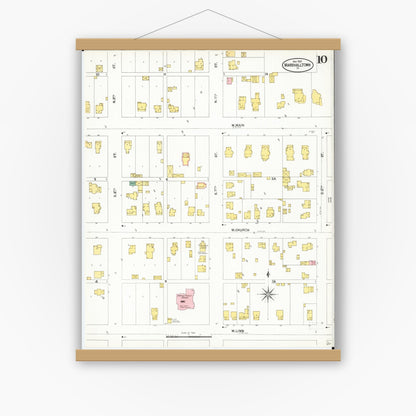 Old map wall art mockup — magnetic wood frame on white wall — Sanborn Fire Insurance Map from Marshalltown, Marshall County, Iowa (1901), Sheet #0010