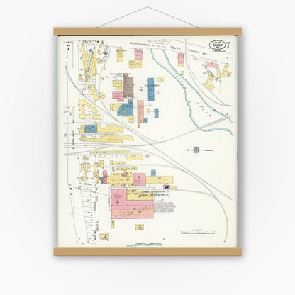 Old map wall art mockup — magnetic wood frame on white wall — Sanborn Fire Insurance Map from Beloit, Rock County, Wisconsin (1926), Sheet #0007